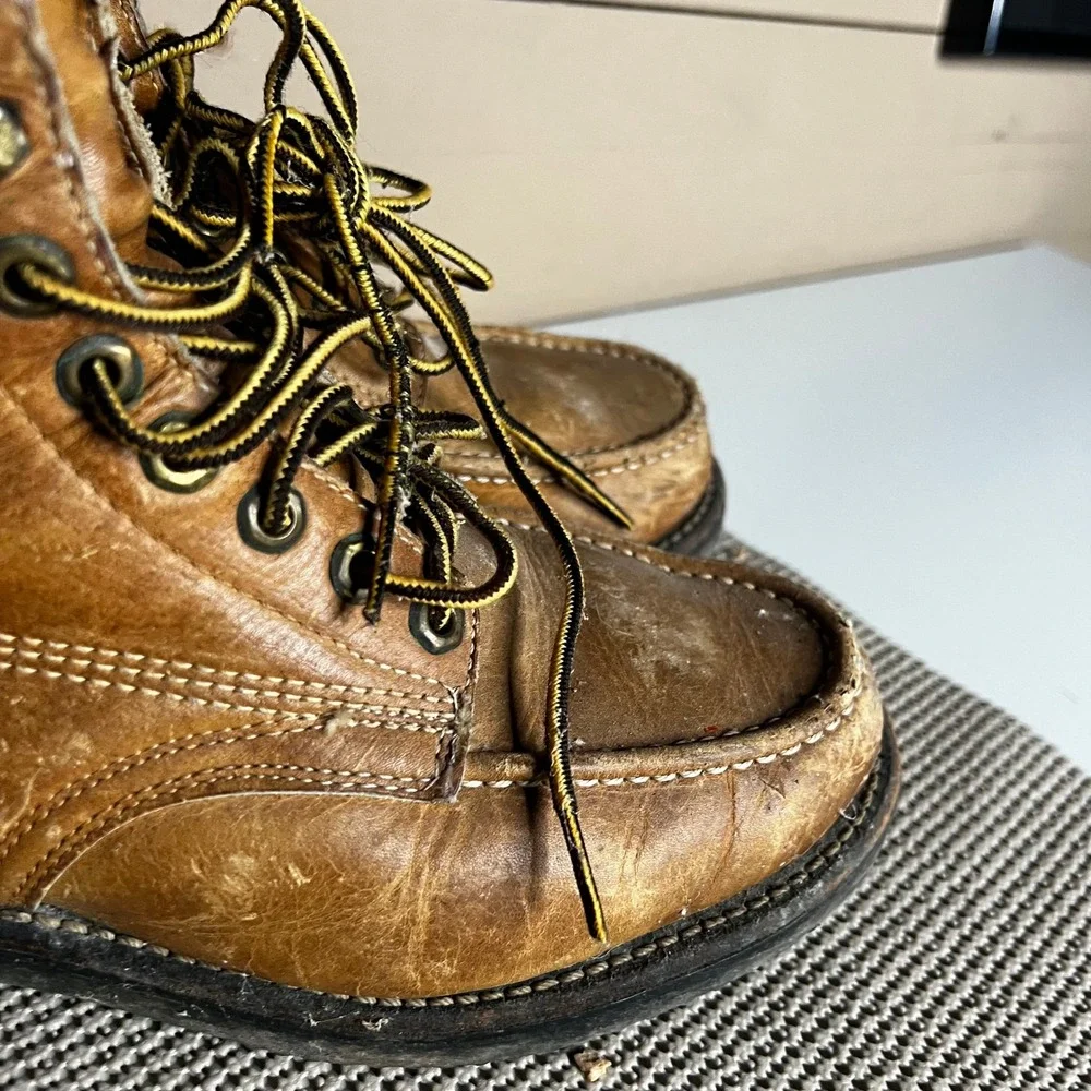 Herman Survivor Boots Mens 7 Leather Moc Toe Oil Resistant Work Boots Vintage